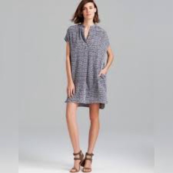 Vince 100% silk shift dress Medium pockets black white lightweight career chic - Picture 1 of 9